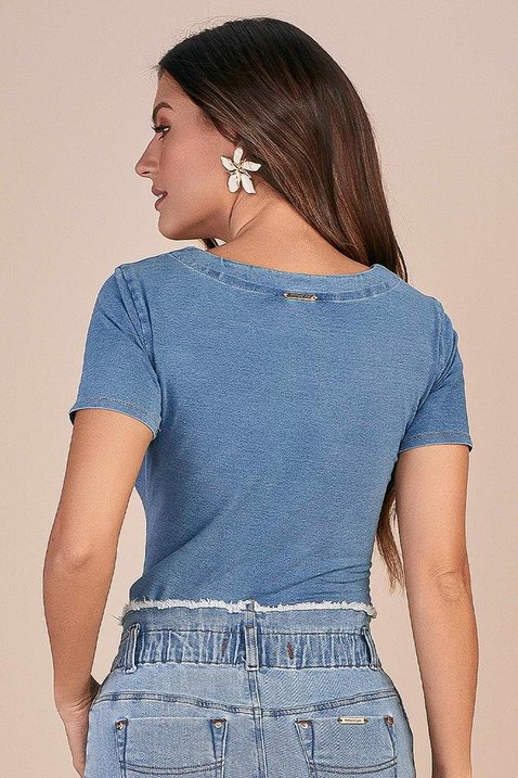 t shirt malha denim azul gola v titanium jeans 3