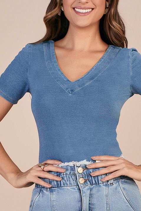 t shirt malha denim azul gola v titanium jeans 7