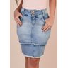 saia jeans com recorte e barra desfiada titanium baixo