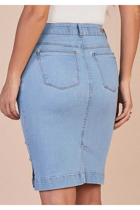 saia jeans delave abertura laterais botoes frontais titanium costas