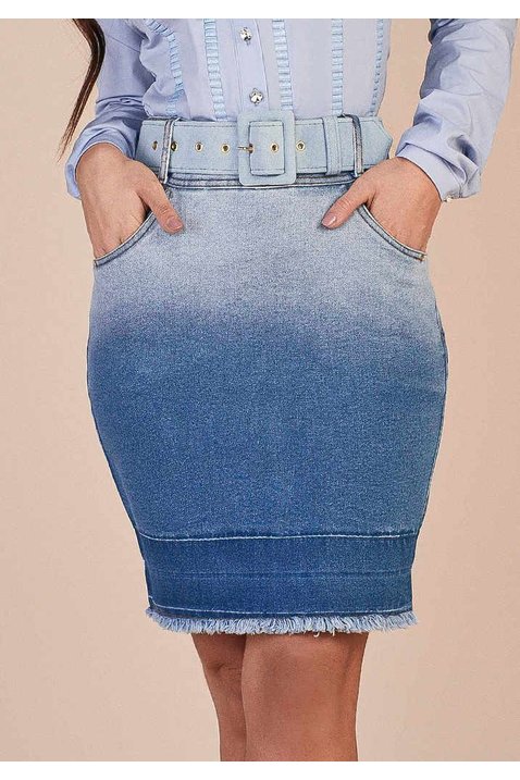 saia jeans degrade barra desfiada titanium jeans