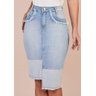 saia jeans claro barra desfiada assimetrica titanium baixo