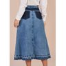 saia evase jeans recortes e barra desfeita titanium costas baixo