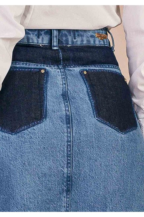 saia evase jeans recortes e barra desfeita titanium costas baixo detalhe zoom
