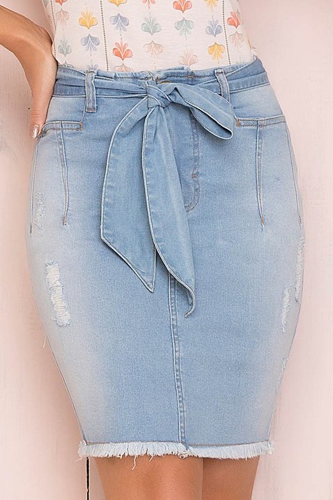 saia jeans claro barra desfiada 4