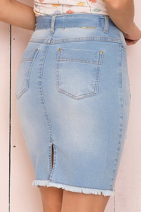 saia jeans claro barra desfiada 9