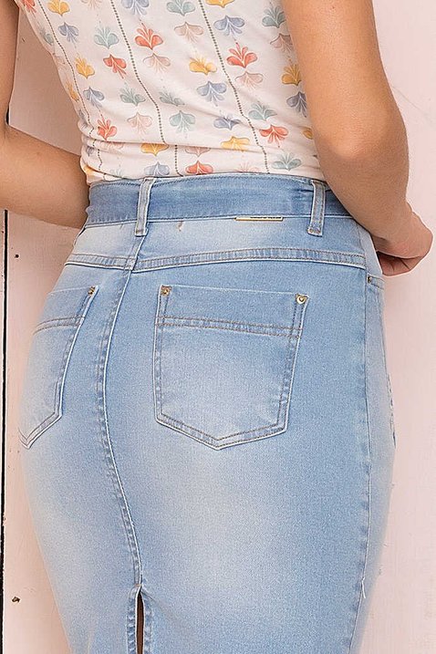 saia jeans claro barra desfiada 10