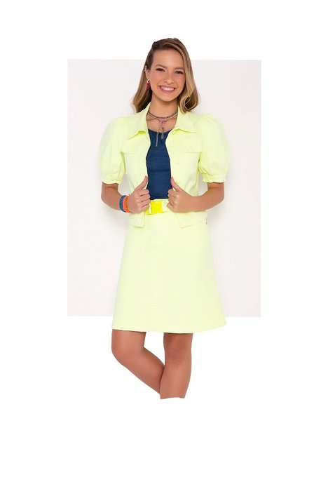 saia evase verde neon com cinto imperio z