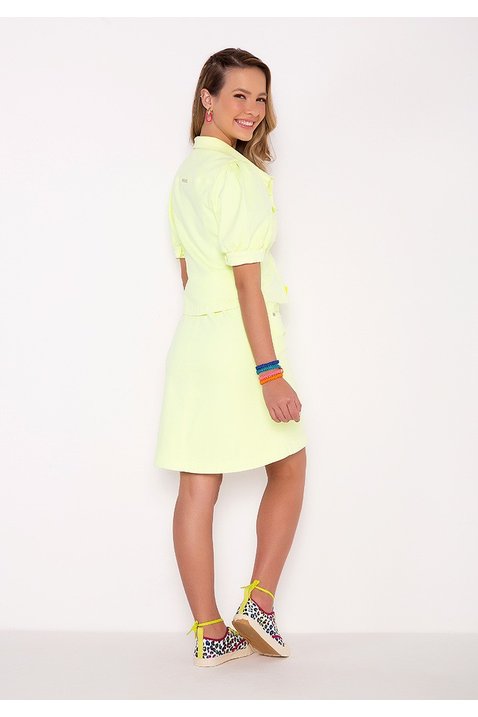 saia evase verde neon com cinto imperio z costas