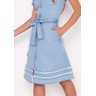 vestido jeans ziper frontal inteirico e faixa imperio z baixo