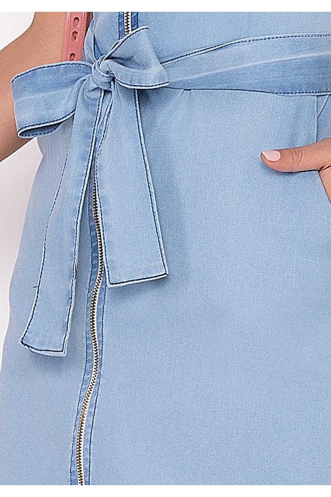 vestido jeans ziper frontal inteirico e faixa imperio z baixo detalhe zoom