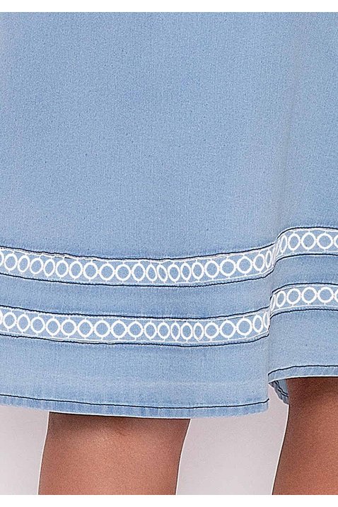 vestido jeans ziper frontal inteirico e faixa imperio z costas baixo detalhe zoom