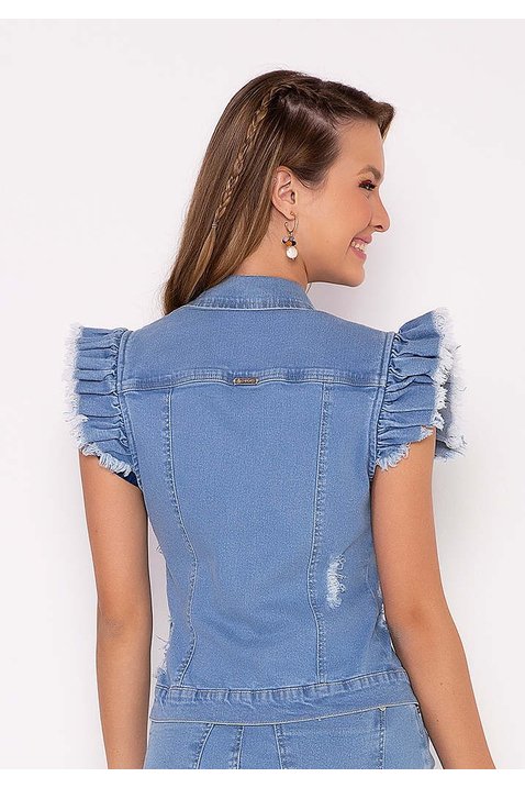 colete jeans mangas drapeadas imperio z costas