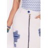 saia jeans puidos fusionados e ziper frontal imperio z baixo detalhe