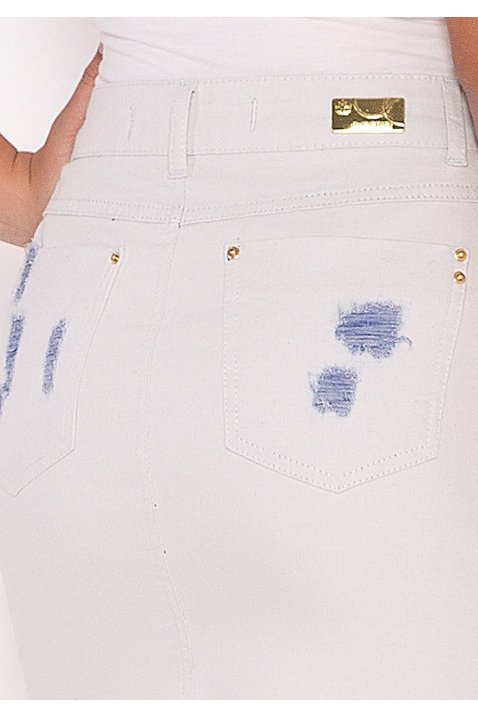 saia jeans puidos fusionados e ziper frontal imperio z costas baixo detalhe zoom