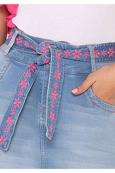 saia jeans claro com faixa bordada imperio z baixo detalhe zoom