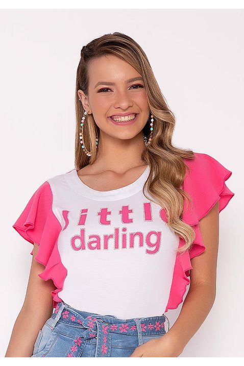 blusa branca estampada babados rosa imperio z