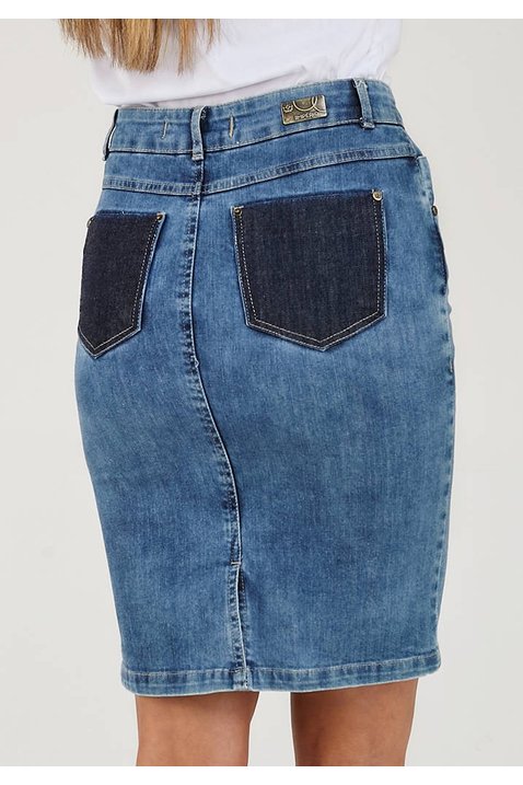 saia jeans abotoamento frontal imperio z costas