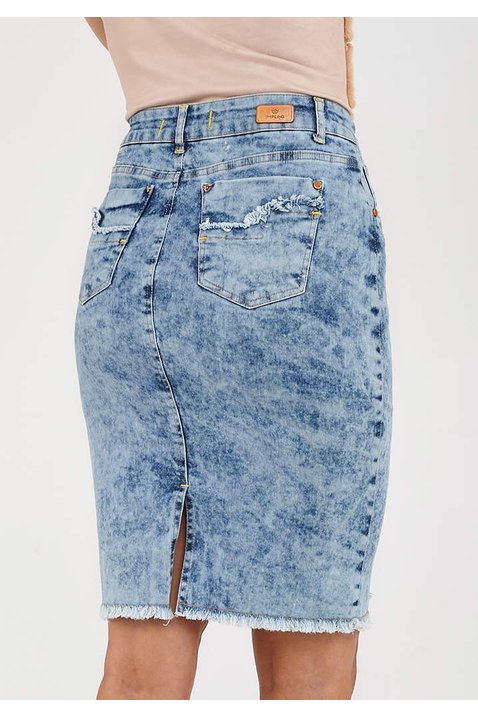 saia jeans barra assimetrica desfiada imperio z costas