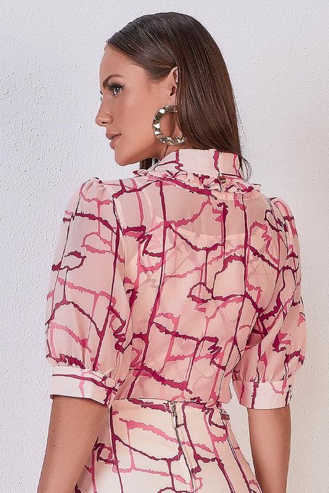 blusa feminina com mangas bufantes estampa abstrata titanium jeans 6