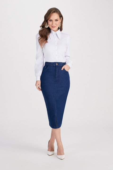 saia jeans reta midi 10