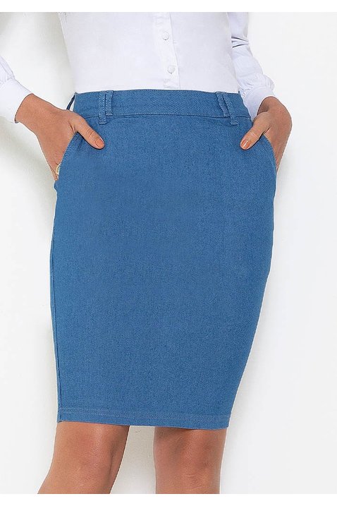 saia reta jeans titanium jeans baixo