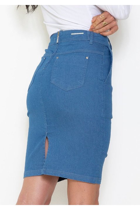 saia reta jeans titanium jeans costas baixo