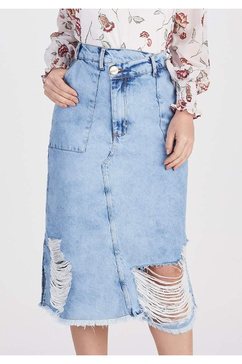 saia evase jeans sustentavel cos deslocado titanium jeans baixo