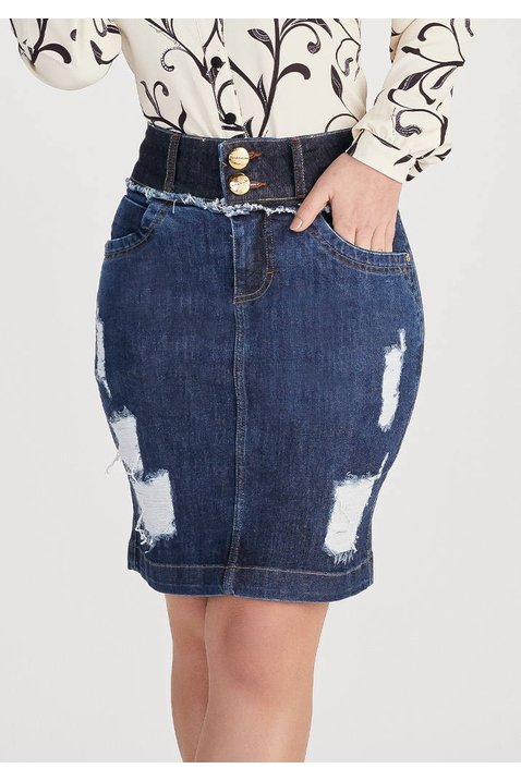 saia jeans com puidos e fusionados titanium jeans baixo