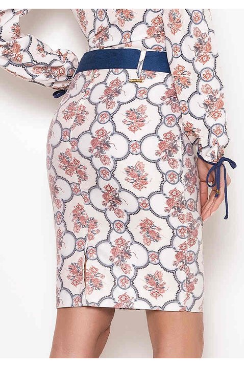 saia lapis sarja estampada com faixa laura rosa costas baixo