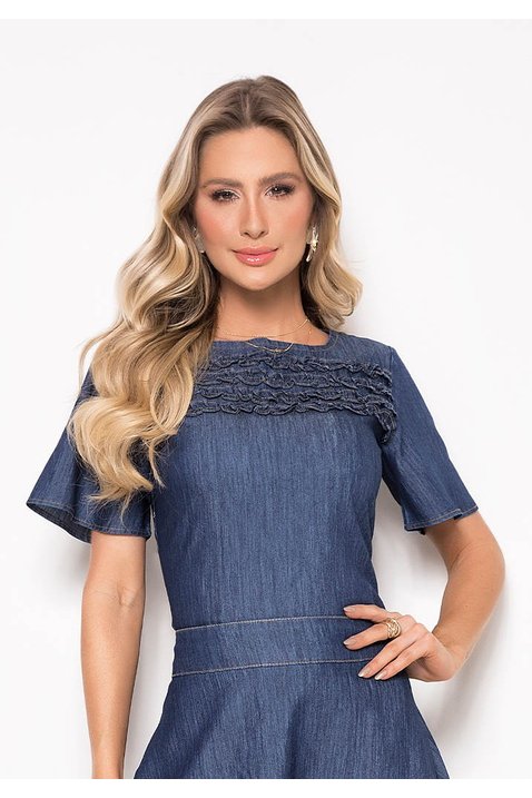 blusa jeans com sobreposto franzido laura rosa