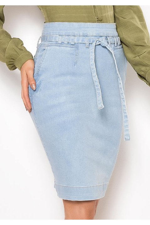 saia reta jeans sustentavel com faixa laura rosa baixo