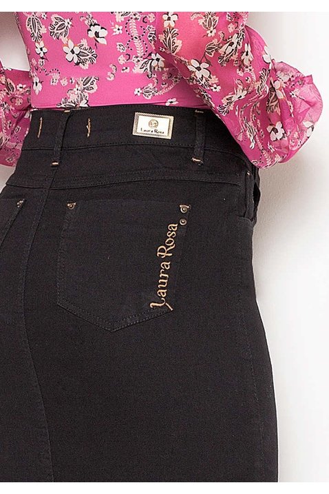 saia jeans black sustentavel laura rosa costas baixo detalhe