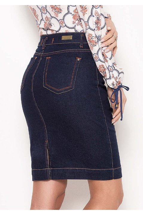 saia tradicional jeans marinho laura rosa costas baixo