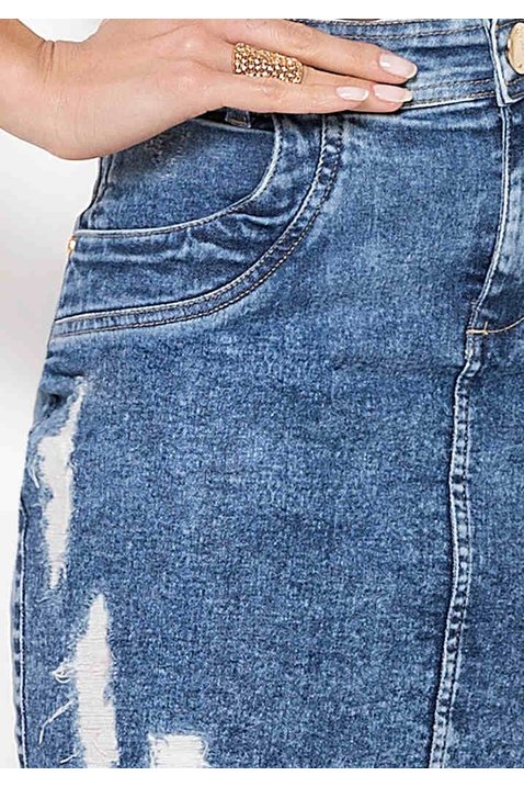 saia jeans sustentavel barra desfiada laura rosa baixo detalhe zoom