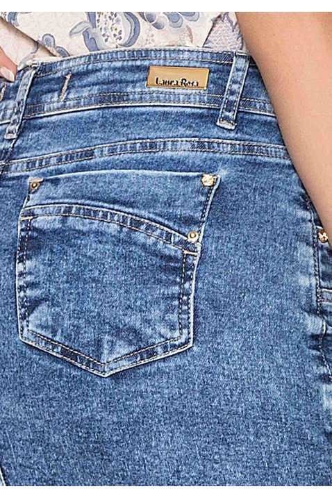 saia jeans sustentavel barra desfiada laura rosa costas baixo detalhe zoom