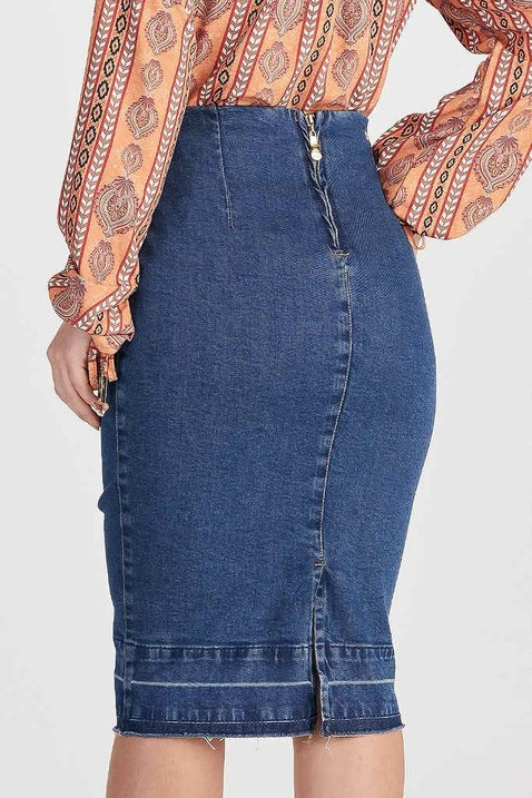 saia jeans lapis midi 9