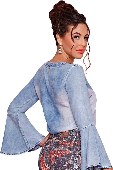 blusa jeans mangas longa flare titanium jeans costas