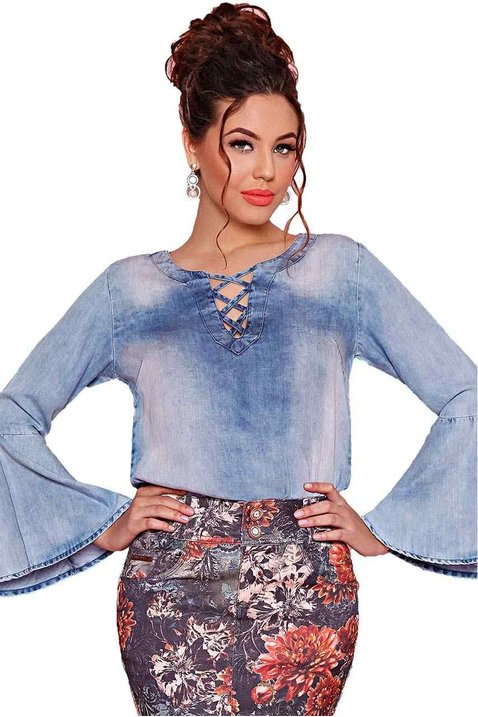 blusa jeans mangas longa flare titanium jeans frente
