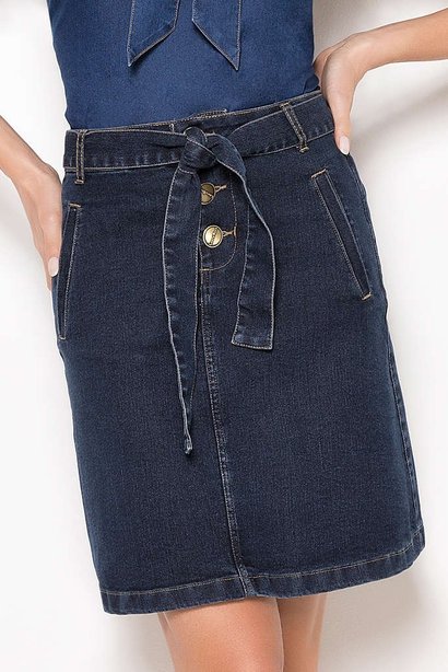 Saia Jeans Evasê Com Amarração Laura Rosa