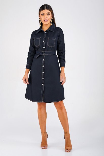 vestido chemise jeans marinho imperio z frente