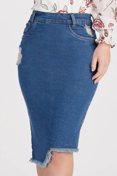 saia jeans barra desfiada assimetrica 3