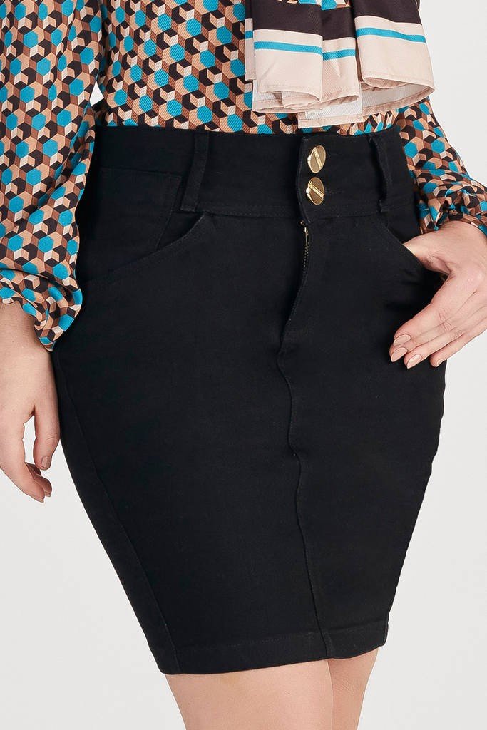 Saia Jeans Tradicional Preta Reta Titanium Jeans