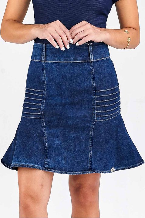 saia sino com pregas jeans laura rosa frente