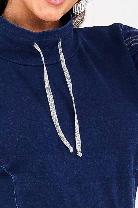 blusa malha denim aplicacao de gel em glitter imperio z frente detalhe