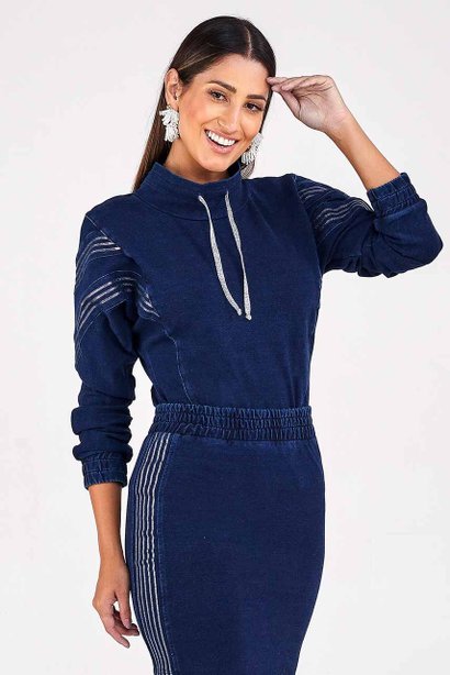 blusa malha denim aplicacao de gel em glitter imperio z frente inteira