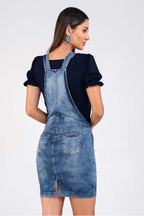 salopete jeans destroyed abotoamento frontal imperio z costas inteira