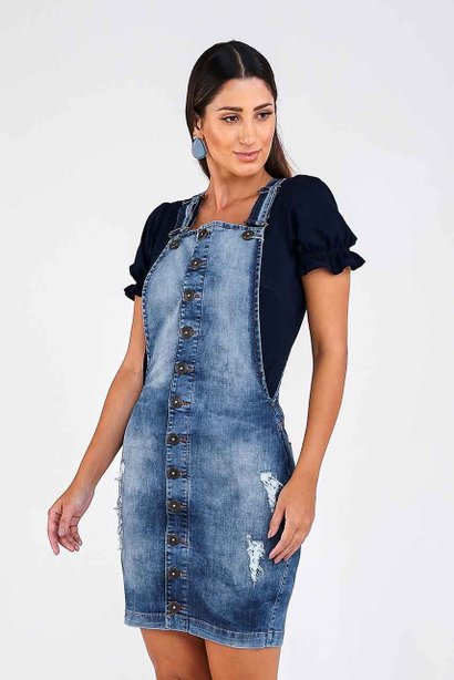 salopete jeans destroyed abotoamento frontal imperio z frente inteira