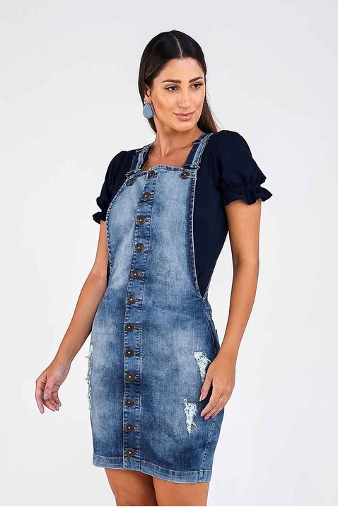 salopete jeans destroyed abotoamento frontal imperio z frente inteira