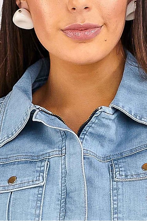 jaqueta feminina jeans mangas bufantes imperio z frente detalhe zoom